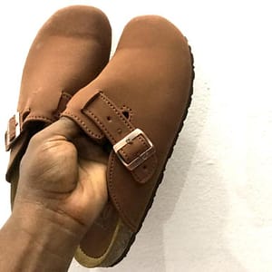 Brown Buckle Suede Half-shoe