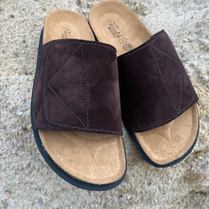Brown Suede Flap Slide Pams