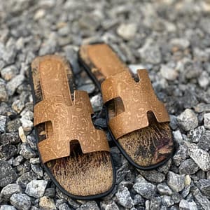 Light Coffe Brown Leather Slide Pams