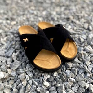 Black Suede Slide Criss-cross Pams