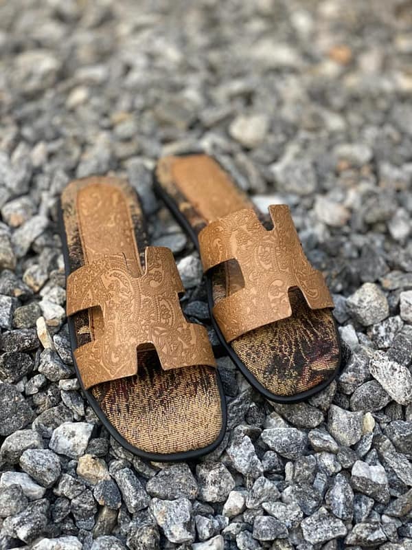 Light Coffe Brown Leather Slide Pams